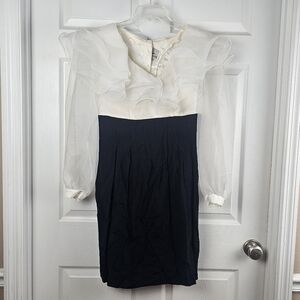 Vintage Positively Ellyn Black & White Ruffle Organza Dress‎ Sheer Sleeves 12